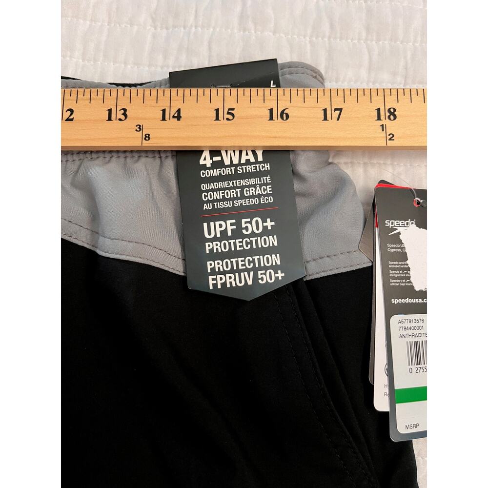 SPEEDO Men's Swim Trunks Black/Gray with 4-Way Comfort Stretch Sz L - Picture 8 of 9